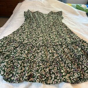 Green flowered career dress.